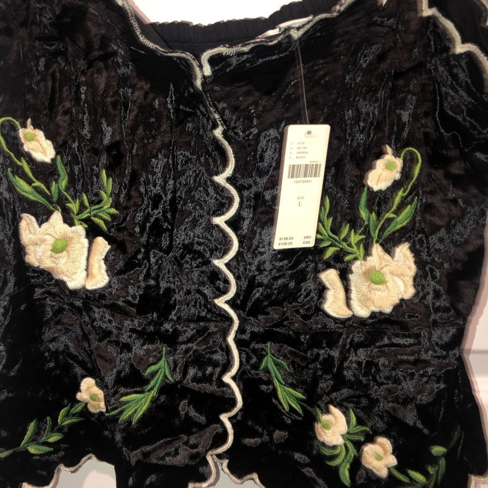 New Anthropologie Maeve Black Waisted Scallop Embroidered Blouse Top Shirt XL - Picture 6 of 8